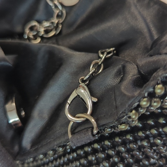 Women's Beaded Circle Handle Hobo Bag Black Gray punk grunge goth casual 90s y2k - Picture 10 of 11